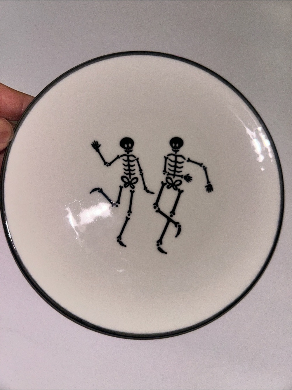 Royal Norfolk White Ceramic Plate with Black Dancing Skeletons 4 Counts